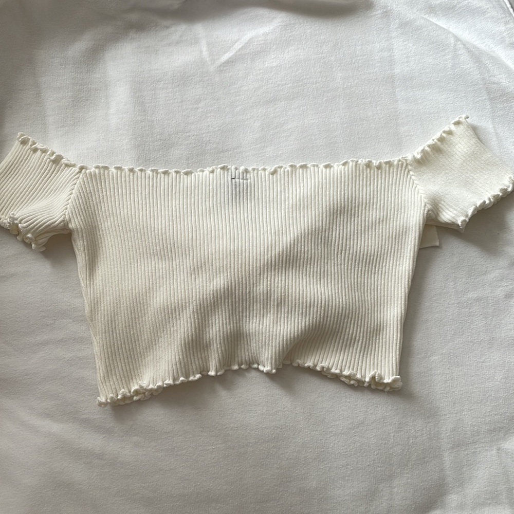 Windsor White Off The Shoulder Ruffle Bow Tie Super Crop Bralette- Size Medium - Picture 6 of 8